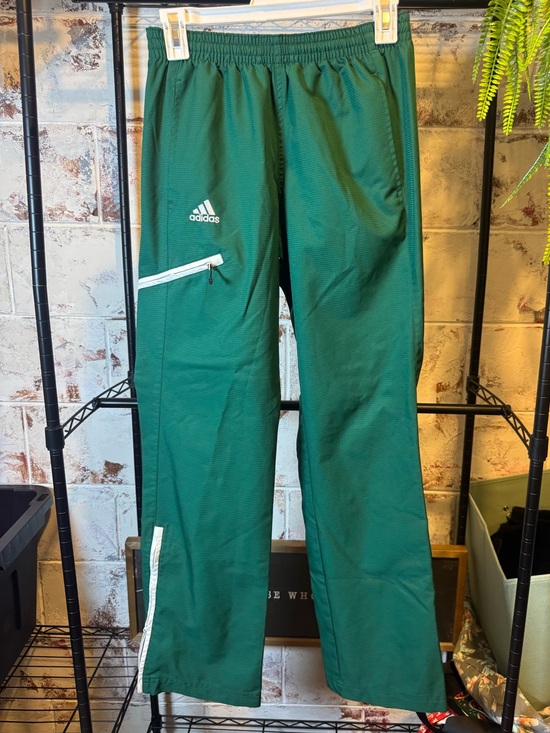 adidas Pants - adidas Green Sweatpants with White Zipper Accents